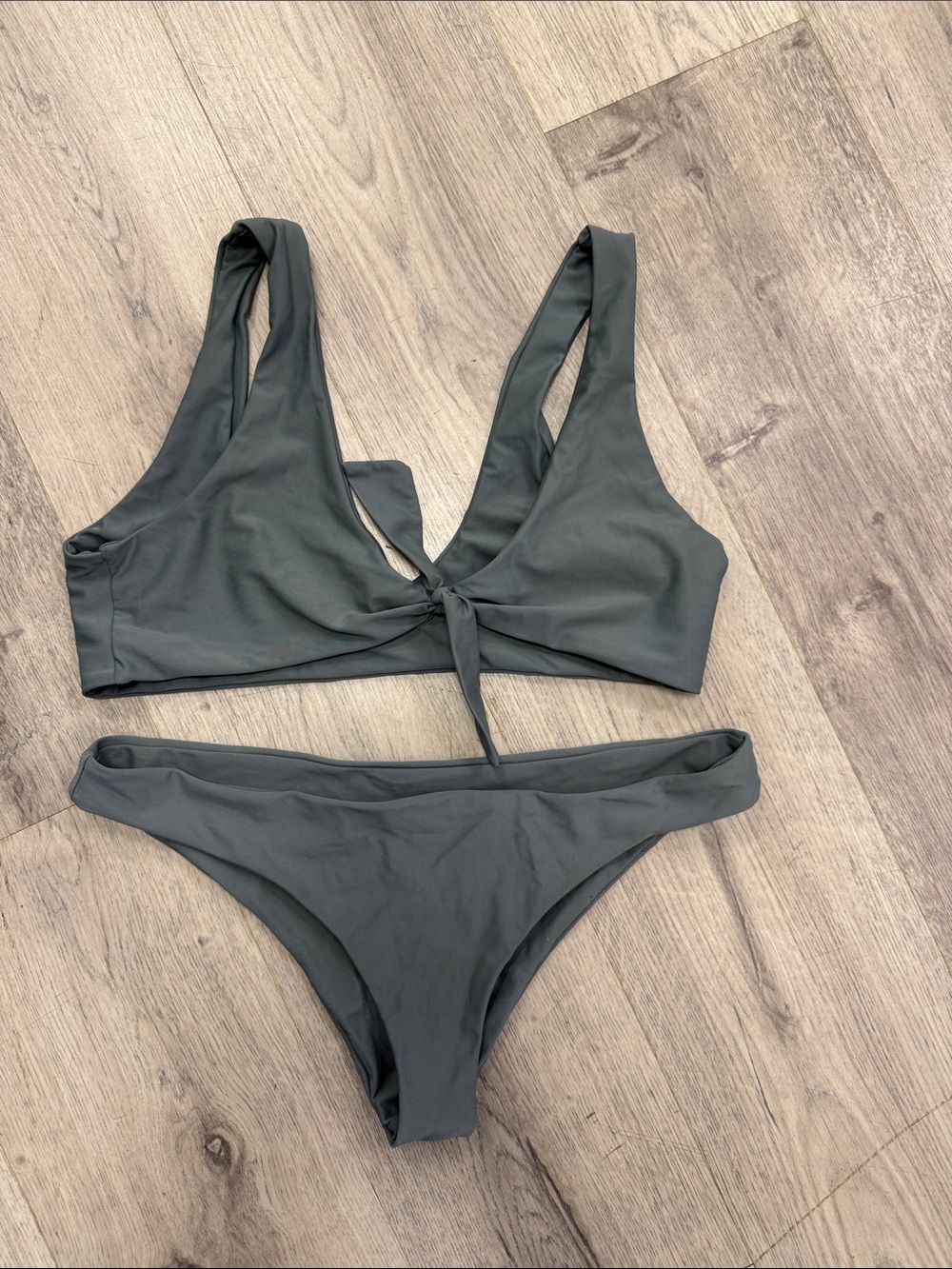 Tie-Front Green/grey Bikini Set - Women's Two-Piece Swimwear